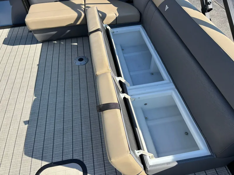 Slide: The Image of Viaggio V20C 2026 boat with open storage under seat bench. - 21