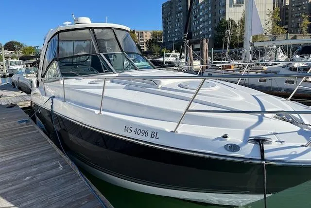 The Image of 2019 Monterey 355 Sport Yacht docked at marina, sleek design, sunny day. - 0