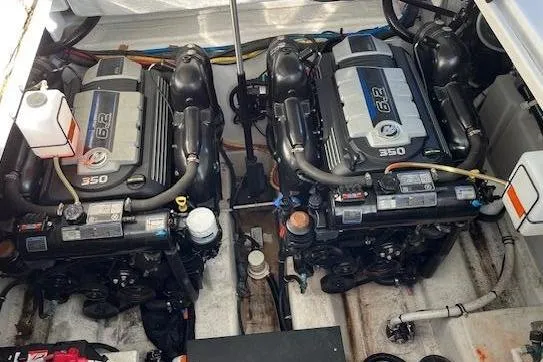 Slide: The Image of Engine compartment of 2019 Monterey 355 Sport Yacht with dual 6.2L 350 engines. - 11