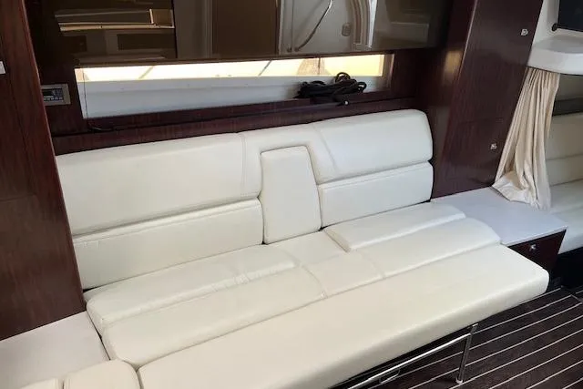 Slide: The Image of Luxurious interior of 2019 Monterey 355 Sport Yacht with white leather seating. - 3