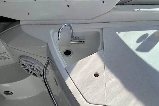 Slide: The Image of 2019 Monterey 355 Sport Yacht sink and countertop detail. - 9