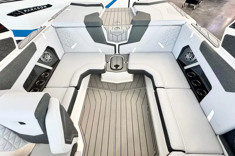 Slide: The Image of 2025 Nautique Super Air Nautique GS20 interior with luxurious seating and modern design. - 10