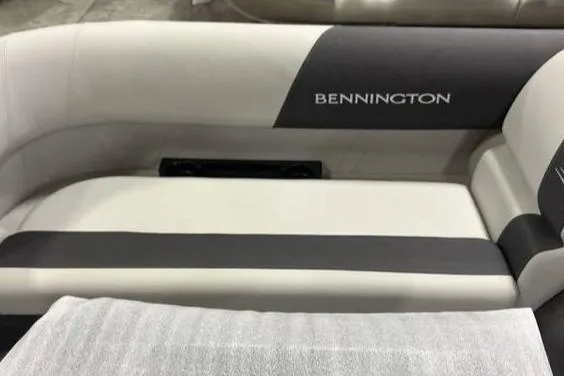 Slide: The Image of 2026 Bennington SSR boat interior with sleek, modern seating design. - 7