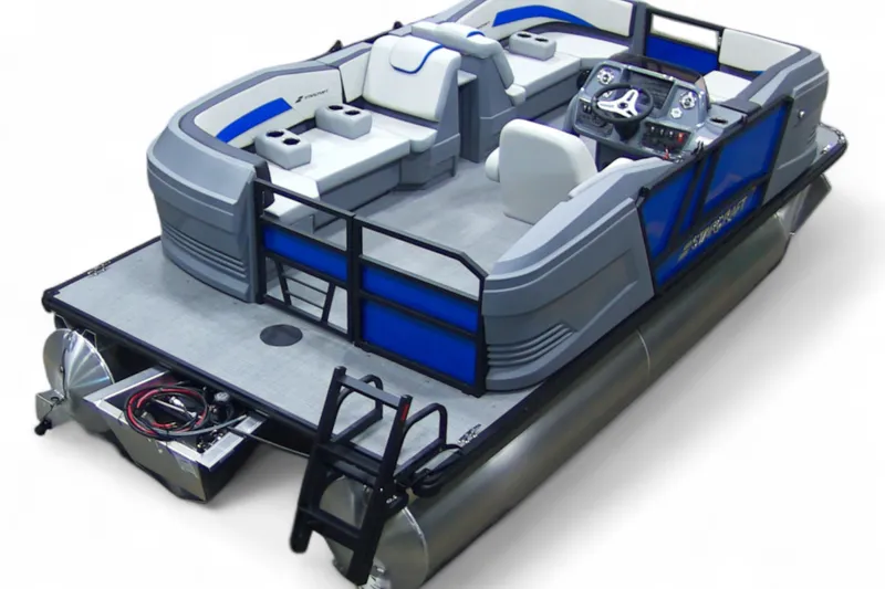 Slide: The Image of 2026 Starcraft GX 18 R pontoon boat with modern seating and steering console. - 20