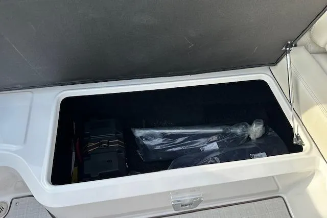 Slide: The Image of Storage compartment in a 2026 Regal LS6 boat, containing equipment and accessories. - 15