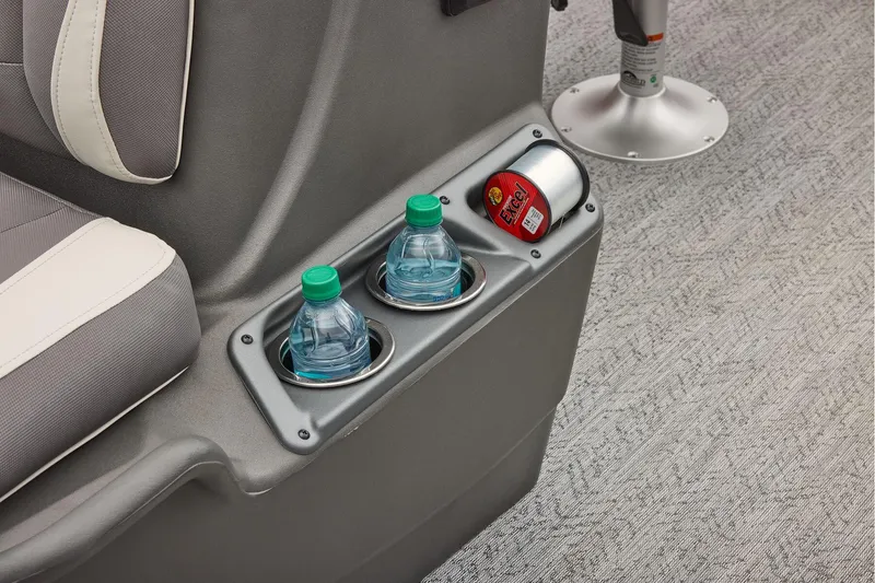 Slide: The Image of Manufacturer Provided Image: 2026 Sun Tracker Bass Buggy 16 XL Select cup holders with water bottles and fishing line. - 53