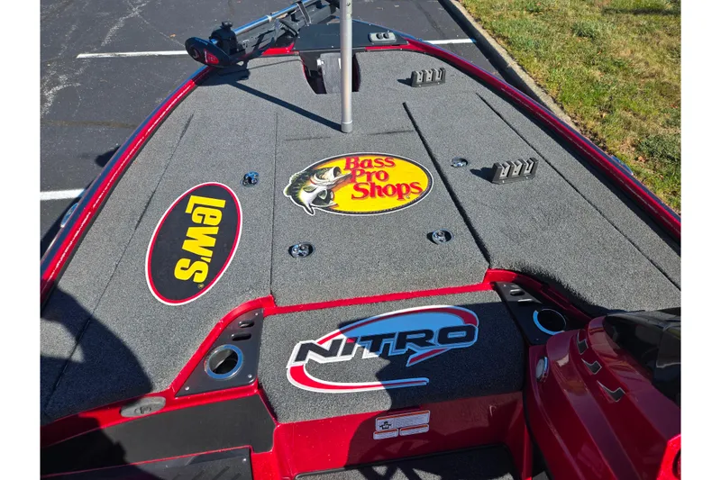 Slide: The Image of 2022 Nitro Z18 Pro boat deck with Lew's and Bass Pro Shops logos. - 14