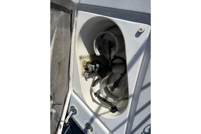 Slide: The Image of Compartment of 1995 Able Apogee 50 sailboat showing mechanical components and wiring. - 67
