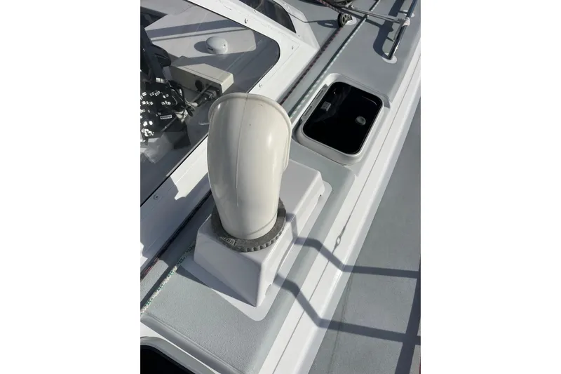 Slide: The Image of Deck detail of 1995 Able Apogee 50 sailboat, featuring a mounted fitting. - 74