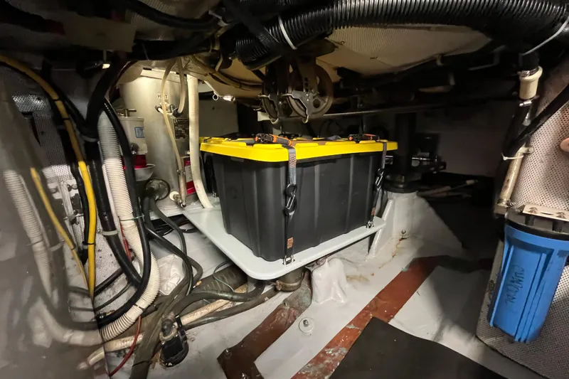 Slide: The Image of Engine room of 1995 Able Apogee 50 with battery and wiring. - 33