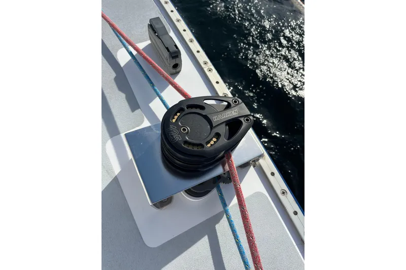 Slide: The Image of Sailing equipment on Able Apogee 50 yacht, 1995, with ropes and Harken block. - 72