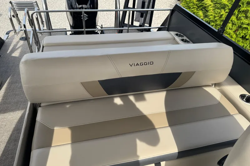 Slide: The Image of Luxurious seating on 2023 Viaggio DIAMANTE 23S boat with elegant beige upholstery. - 11