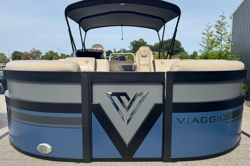 Slide: The Image of 2023 Viaggio DIAMANTE 23S pontoon boat with sleek design and comfortable seating. - 7