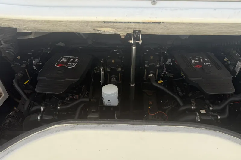 Slide: The Image of Engine compartment of a 2001 Sea Ray 280 Bow Rider with dual MerCruiser 5.0 MPI engines. - 8