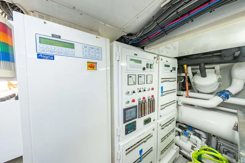 Slide: The Image of Electrical control room of 1984 Feadship Yacht Fish, featuring ASEA power systems. - 54