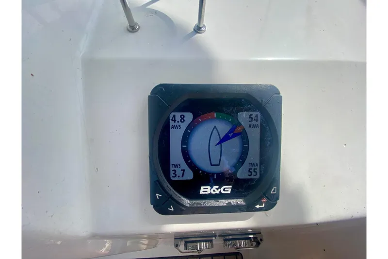 Slide: The Image of B&G marine instrument display on 2016 Beneteau Oceanis 35 sailboat, showing wind data. - 51