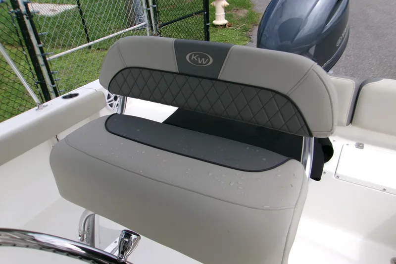 Slide: The Image of 2026 Key West 189 FS boat seat with gray upholstery and diamond pattern design. - 15