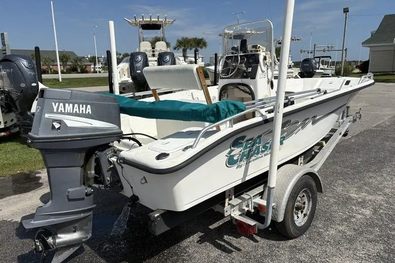 Slide: The Image of 2004 Carolina Skiff 175 boat with Yamaha outboard motor on trailer. - 7