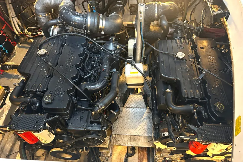 Slide: The Image of Engine room of a 2005 Fountain 48 Express Cruiser with dual engines. - 27