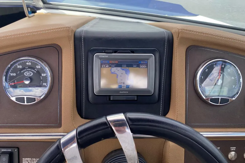 Slide: The Image of Dashboard of 2015 Cobalt 296 boat with Garmin GPS and gauges. - 28