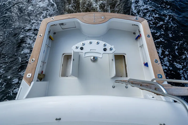 Slide: The Image of 2008 Ocean Yachts 37 Billfish cockpit with fishing rod holders and teak accents. - 30