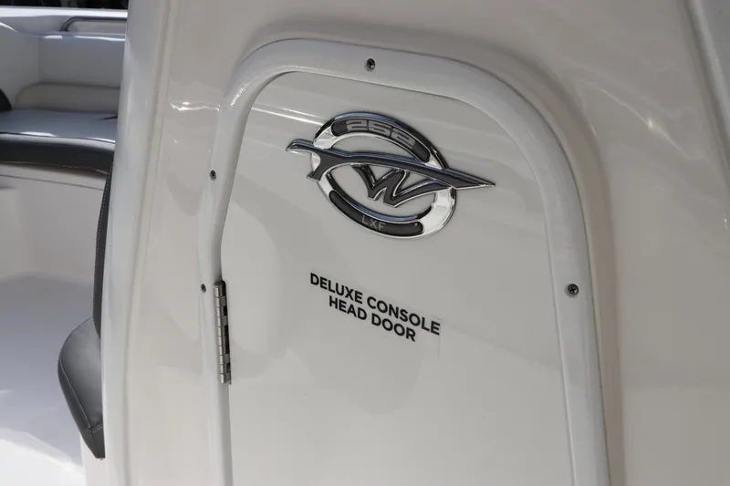 Slide: The Image of 2020 Tidewater 252 LXF deluxe console head door with logo detail. - 31
