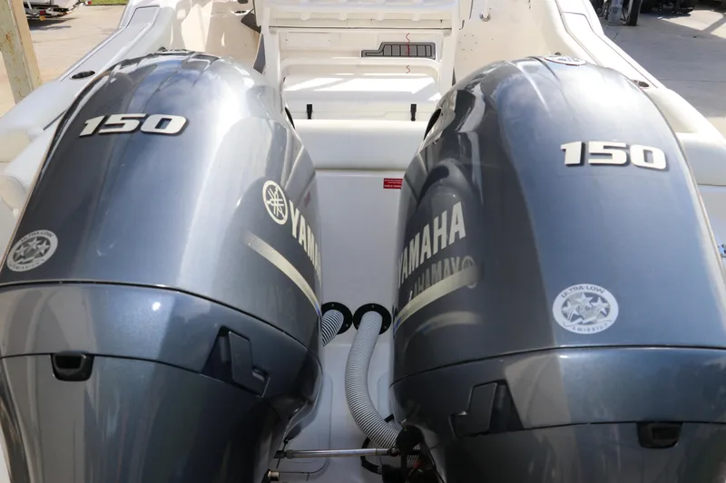 Slide: The Image of Twin Yamaha 150 engines on a 2020 Tidewater 252 LXF boat. - 9