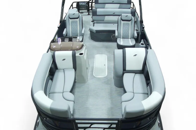 Slide: The Image of 2026 Starcraft EXS 3 pontoon boat interior with spacious seating and modern design. - 20