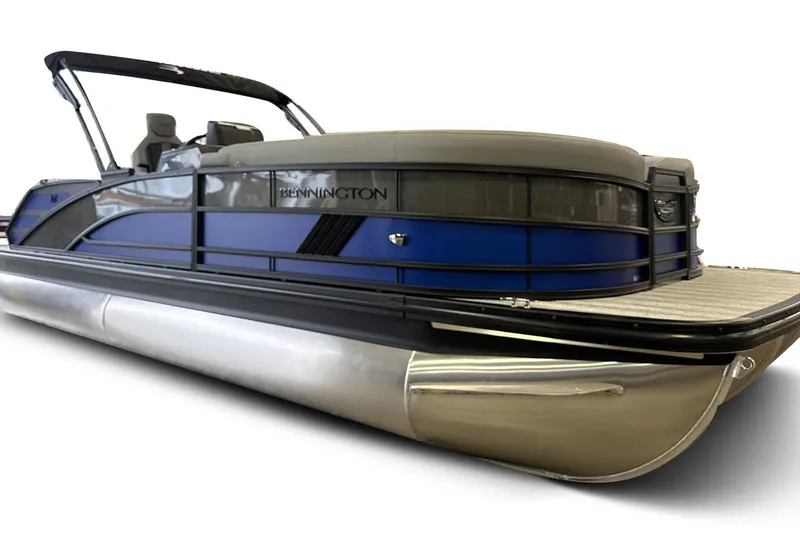 The Image of 2026 Bennington 24 MSB pontoon boat with sleek blue and silver design. - 1