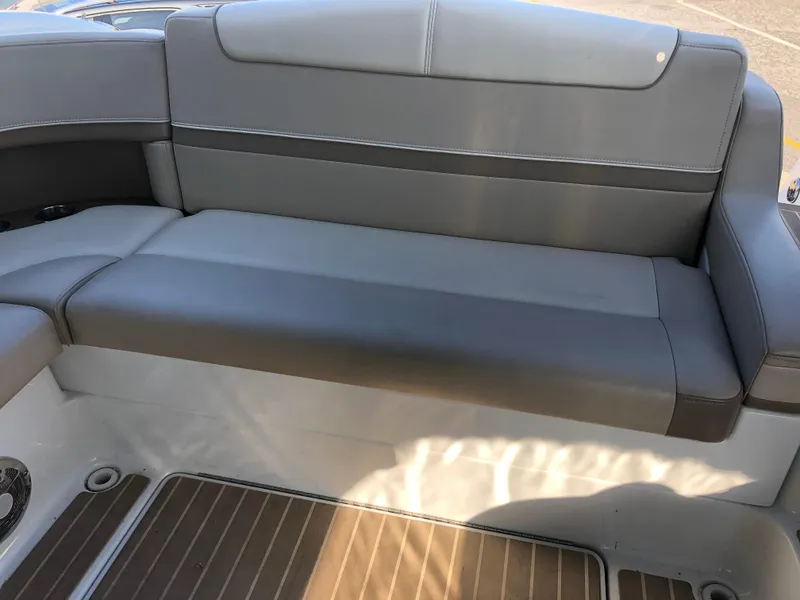 Slide: The Image of 2013 Formula 350 Sun Sport boat interior with gray leather seating. - 41