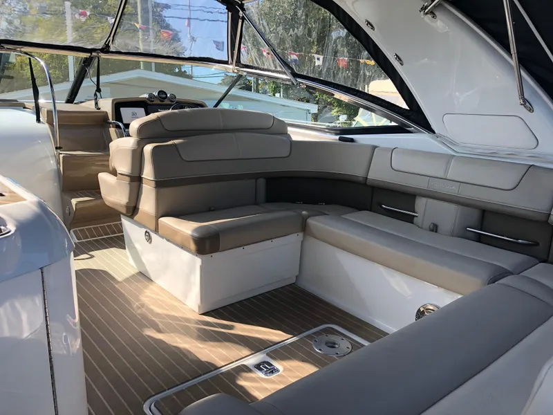 Slide: The Image of 2013 Formula 350 Sun Sport boat interior with luxurious seating and modern design. - 5