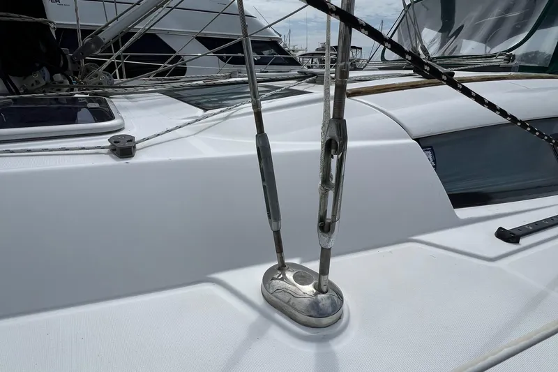 Slide: The Image of Beneteau Oceanis 46 sailboat deck detail, 2007 model, featuring rigging and fittings. - 13