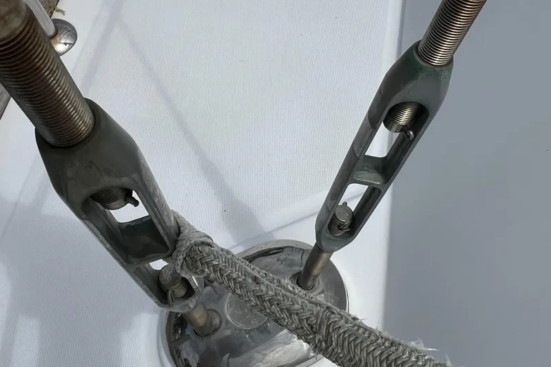Slide: The Image of Close-up of rigging hardware on a 2007 Beneteau Oceanis 46 sailboat. - 14