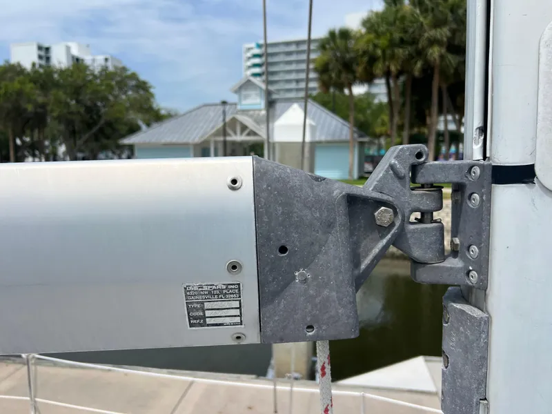 Slide: The Image of Close-up of a 2007 Beneteau Oceanis 46 sailboat mast and boom connection. - 22