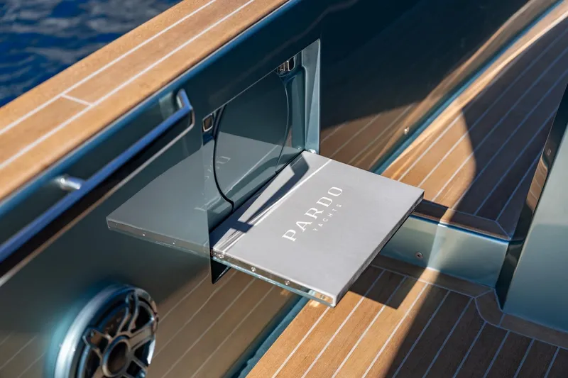 Slide: The Image of 2026 Pardo Yachts P43R cruising on open water, showcasing sleek design and powerful engines. - 23