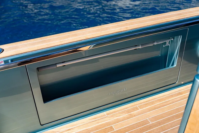 Slide: The Image of 2026 Pardo Yachts P43R with luxurious deck and powerful outboard engines. - 24
