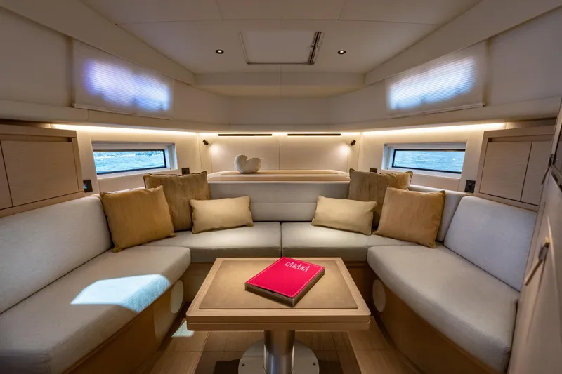 Slide: The Image of Luxurious interior of 2026 Pardo Yachts P43 with elegant seating and modern decor. - 10