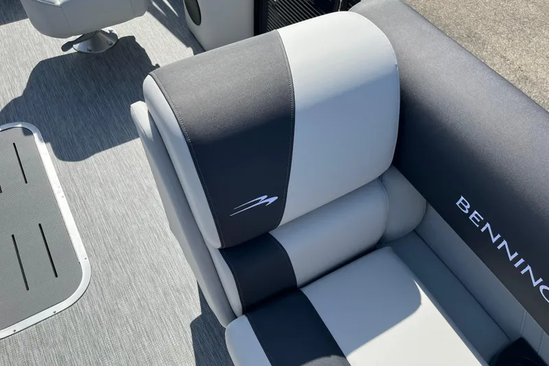 Slide: The Image of 2026 Bennington S Line boat seat with stylish gray and black upholstery. - 10