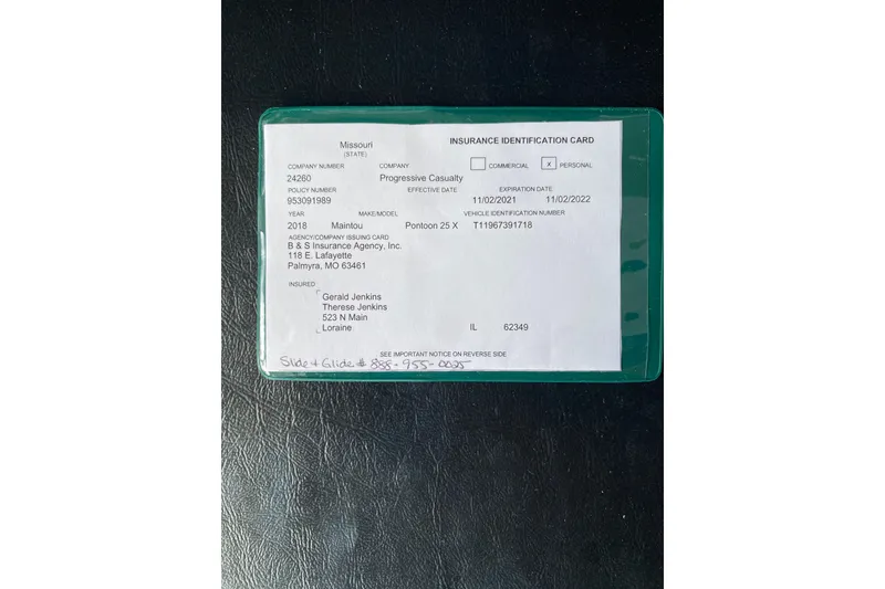 Slide: The Image of Insurance card for 2018 Manitou 25 X-Plode SRW SHP, Progressive Casualty, Missouri. - 29