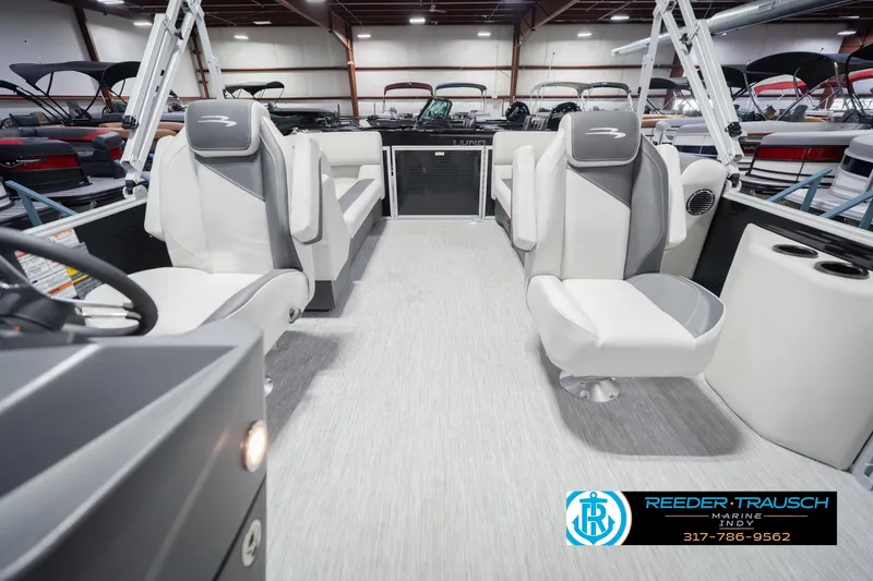 Slide: The Image of Interior of 2026 Bennington 22 SSR pontoon boat with modern seating and sleek design. - 17