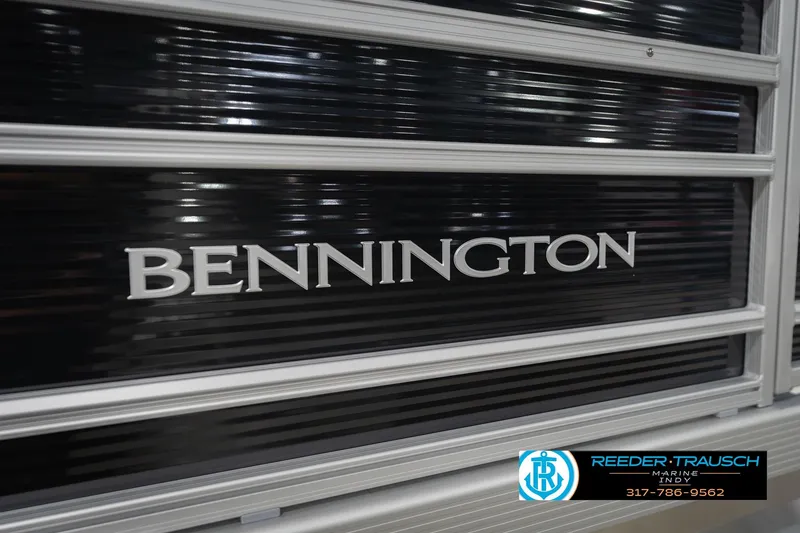 Slide: The Image of 2026 Bennington 22 SSR boat logo with Reeder-Trausch Marine contact details. - 49