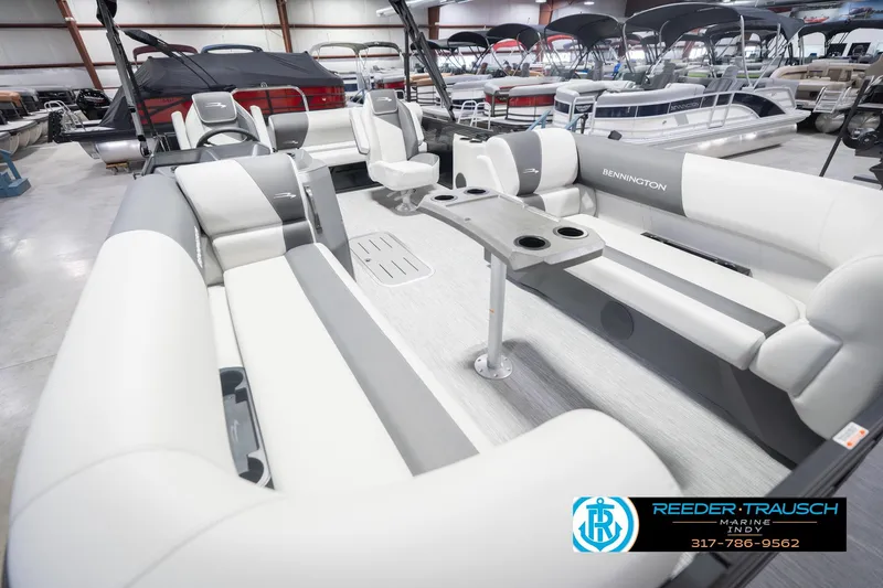 Slide: The Image of 2026 Bennington 22 SSB pontoon boat interior with spacious seating and modern design. - 13