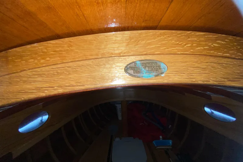 Slide: The Image of Interior view of 2017 Classic Dark Harbor 17 1/2 wooden boat craftsmanship. - 29
