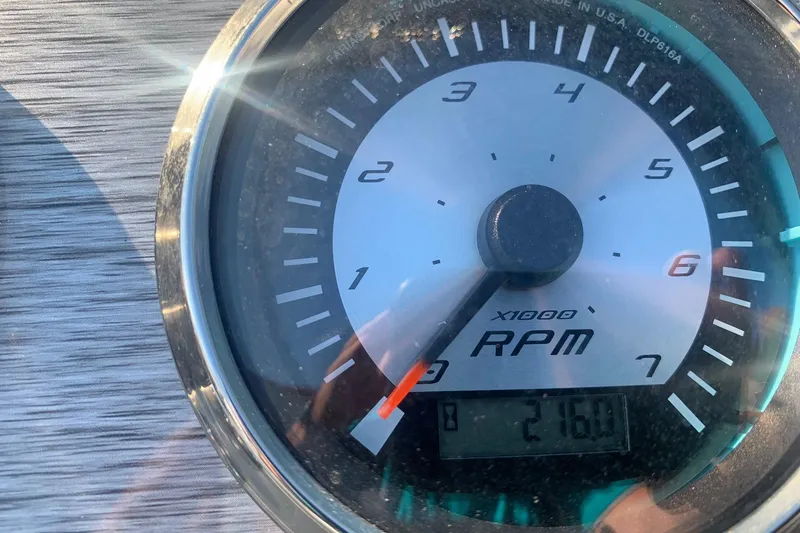 Slide: The Image of Close-up of Veranda Relax VR22RC 2020 RPM gauge showing 2160 RPM. - 17