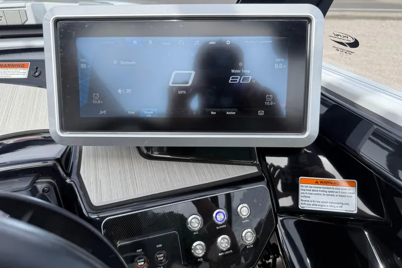Slide: The Image of Dashboard of 2024 Yamaha Boats 222XD, featuring touchscreen controls and digital display. - 16