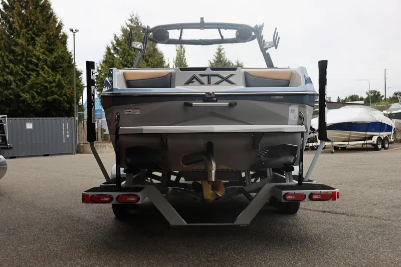 Slide: The Image of 2026 ATX Surf Boats 22 Type-S, rear view in a parking lot. - 18