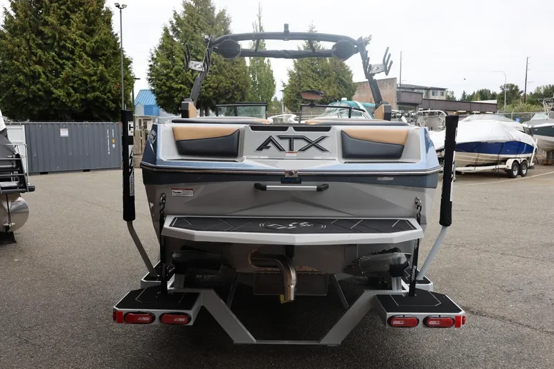 Slide: The Image of 2026 ATX Surf Boats 22 Type-S, rear view in a marina setting. - 20