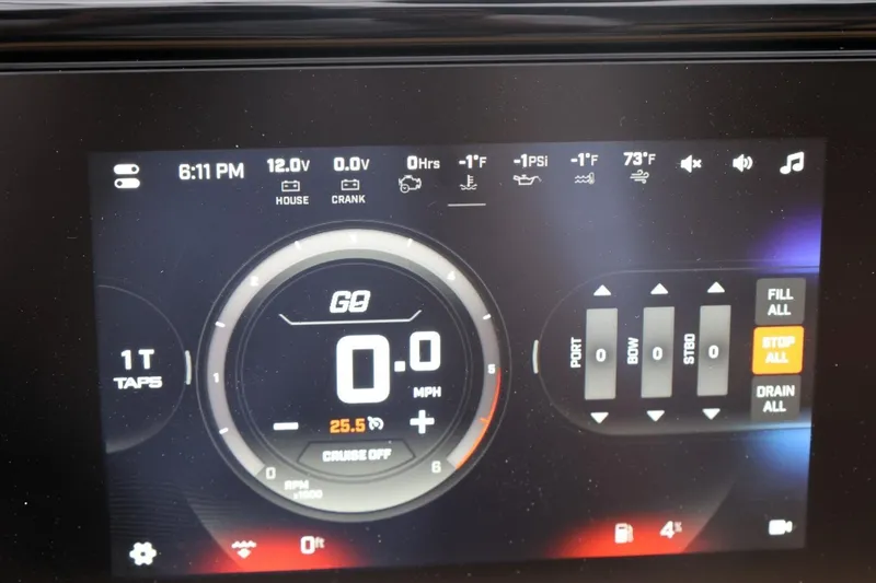 Slide: The Image of Dashboard display of 2026 ATX Surf Boats 22 Type-S, showing speed, temperature, and controls. - 45