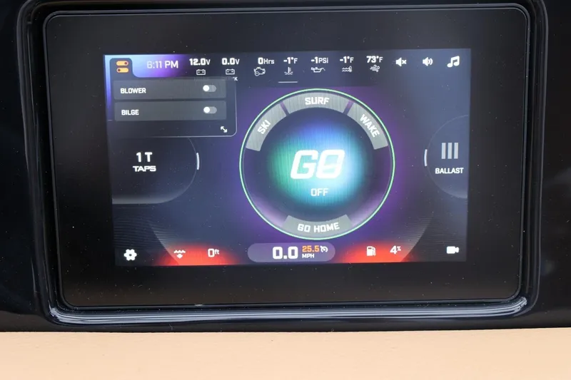 Slide: The Image of Touchscreen display of 2026 ATX Surf Boats 22 Type-S, showing surf and wake settings. - 46