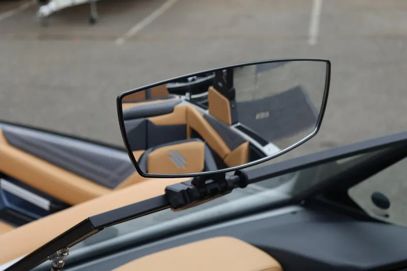 Slide: The Image of 2026 ATX Surf Boats 22 Type-S interior mirror reflecting tan and black seating. - 67